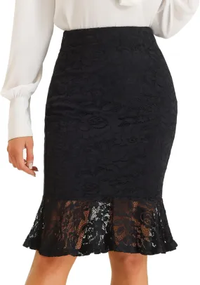 Allegra K Women's Lace Skirts Elegant Casual Work Office Skirt Knee Length Bodycon Fishtail Lace Pencil Skirt