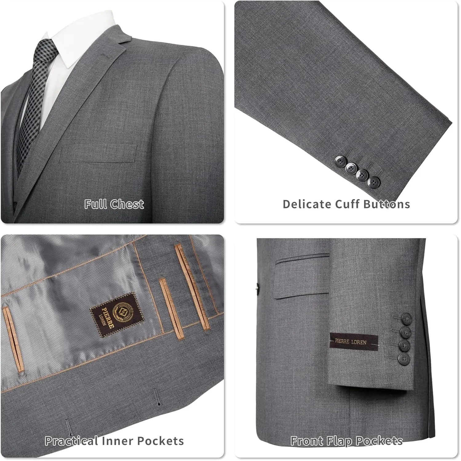 AMY ZHU Men's 3 Piece Suit Classic Fit Suit Set Blazer Suit Jacket Hidden Expandable Waist Pants