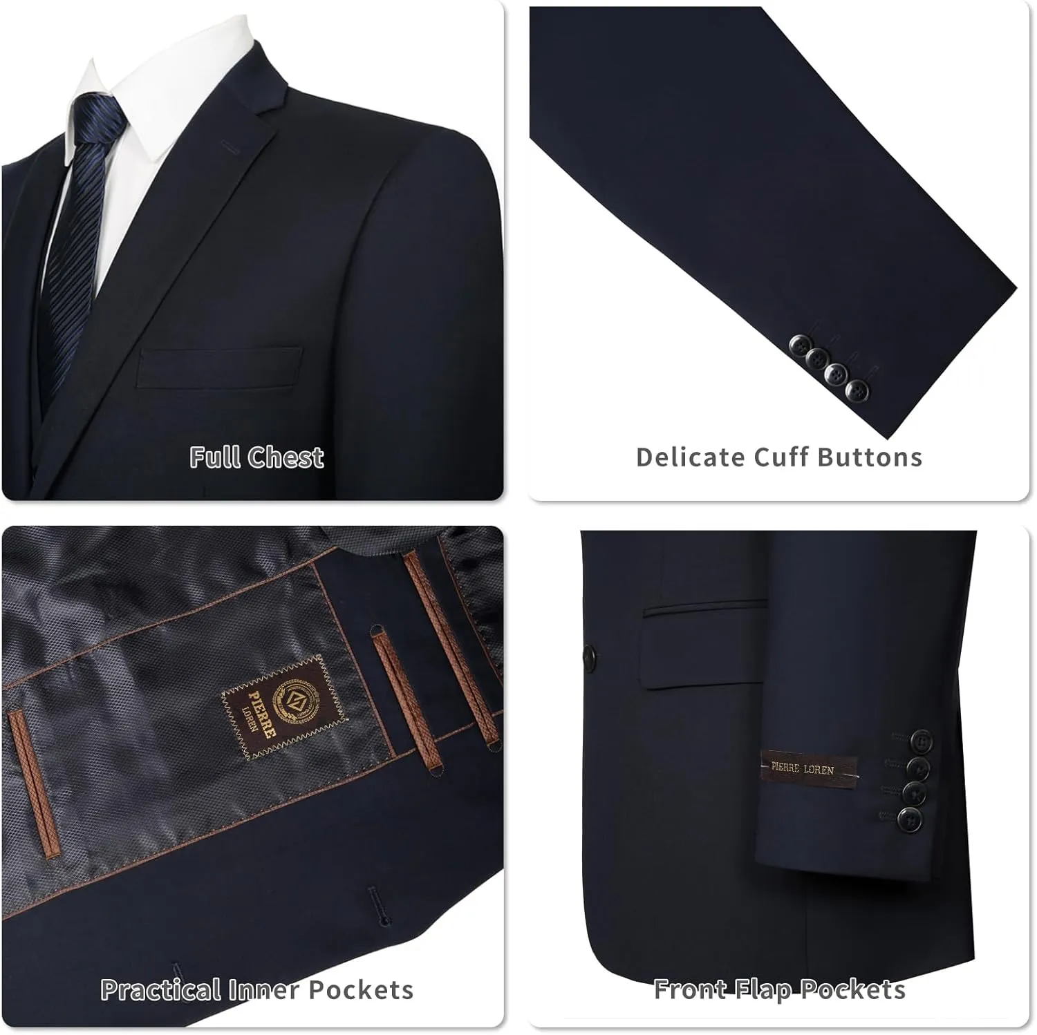 AMY ZHU Men's 3 Piece Suit Classic Fit Suit Set Blazer Suit Jacket Hidden Expandable Waist Pants