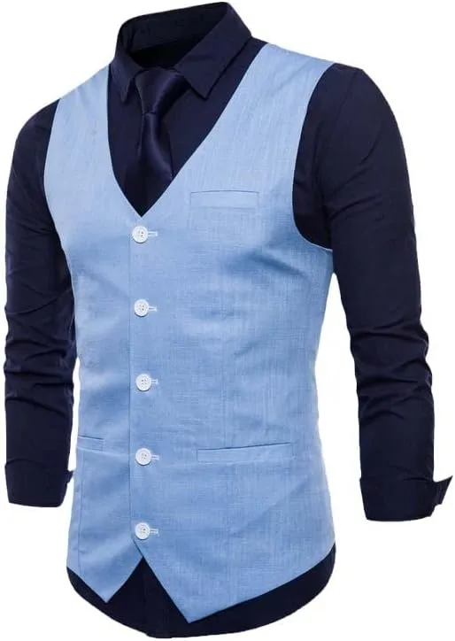 Aoleaky Casual Cotton Linen Mens Suit Vest Slim Fit Single Breasted Sleeveless Waistcoat Male
