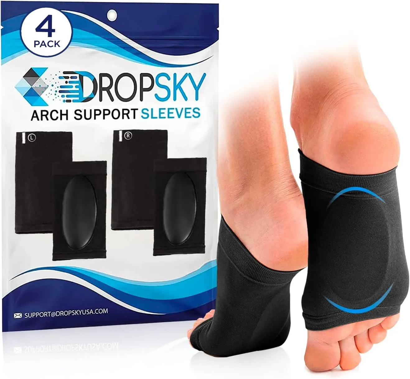Arch Support, Flat Feet Arch Support Women and Men- Plantar Fasciitis Support Brace, Compression Arch Supports- Foot Arch Support for Flat Feet and Pain Relief, Arch Support Bands- 4 pieces, Black FSA