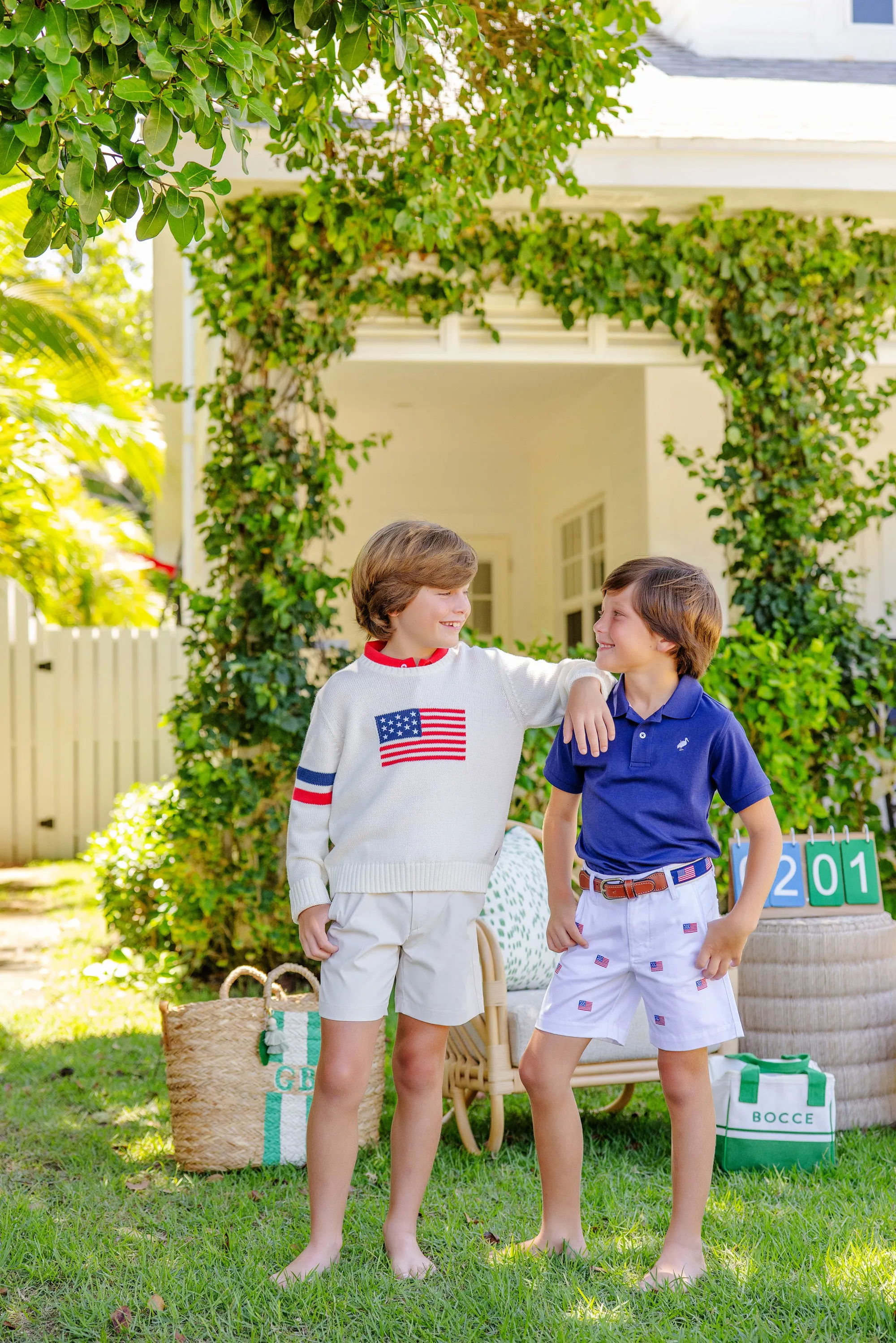 Critter Charlie's Chinos - Worth Avenue White with American Flags