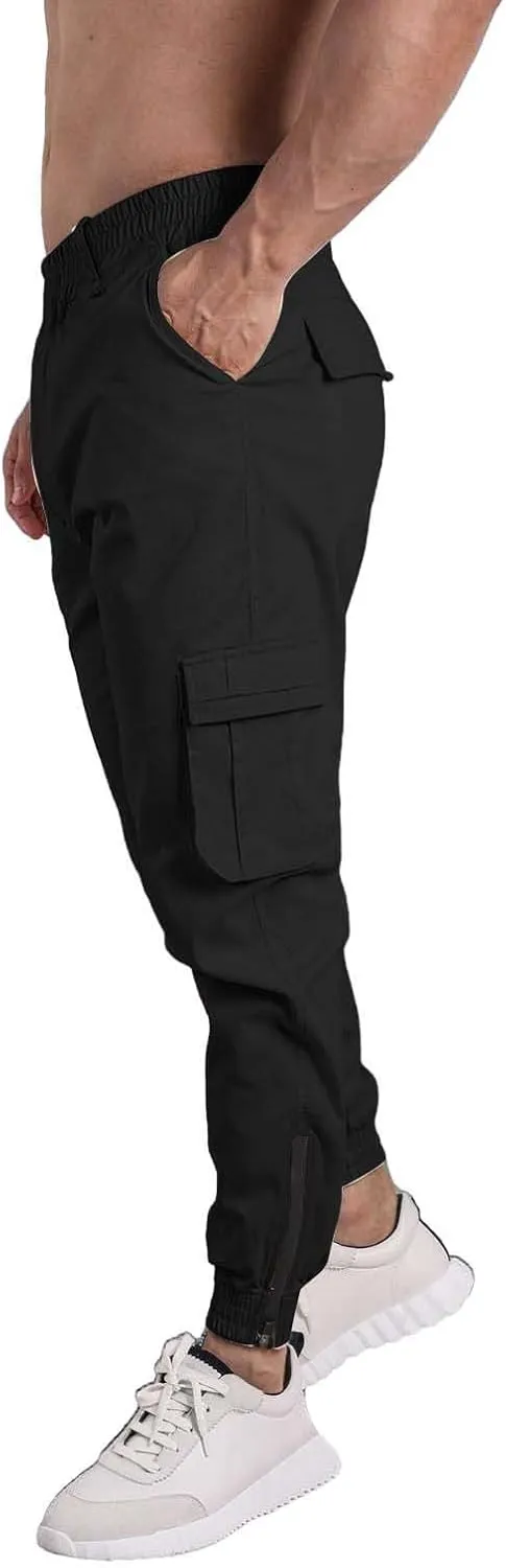 CRNTCEM Men's Hiking Cargo Pants Elastic Waisted Joggers Work Pants Slim Fit Tapered Golf Sweatpants Outdoor Hiking Trousers