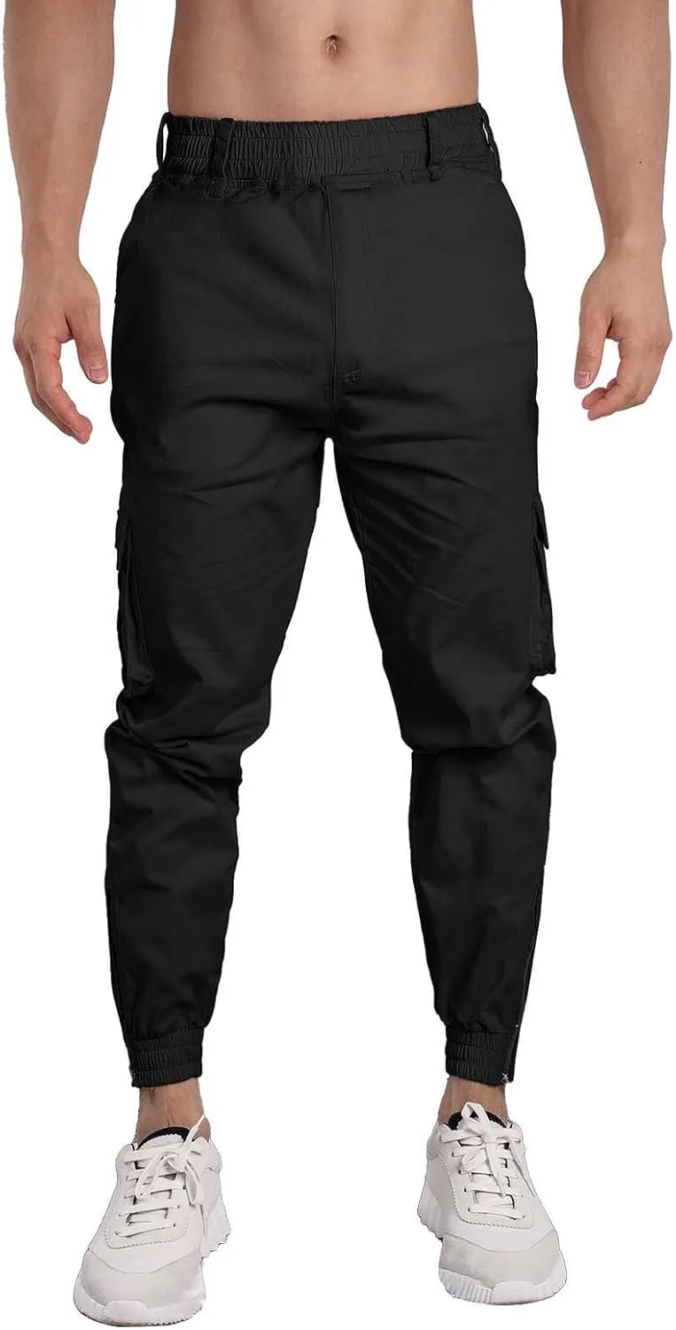 CRNTCEM Men's Hiking Cargo Pants Elastic Waisted Joggers Work Pants Slim Fit Tapered Golf Sweatpants Outdoor Hiking Trousers