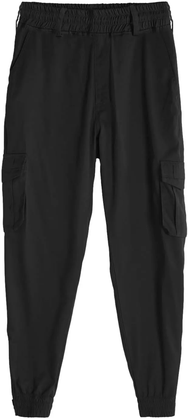CRNTCEM Men's Hiking Cargo Pants Elastic Waisted Joggers Work Pants Slim Fit Tapered Golf Sweatpants Outdoor Hiking Trousers