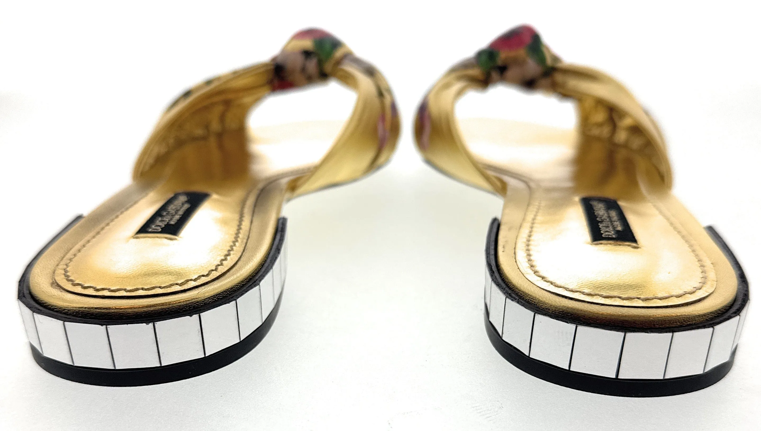 Dolce & Gabbana Women's Gold Floral Print Flat Slide Sandals-EU37