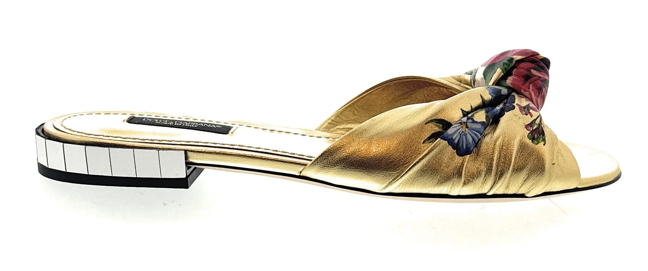 Dolce & Gabbana Women's Gold Floral Print Flat Slide Sandals-EU37