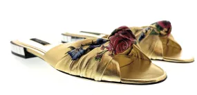 Dolce & Gabbana Women's Gold Floral Print Flat Slide Sandals-EU37