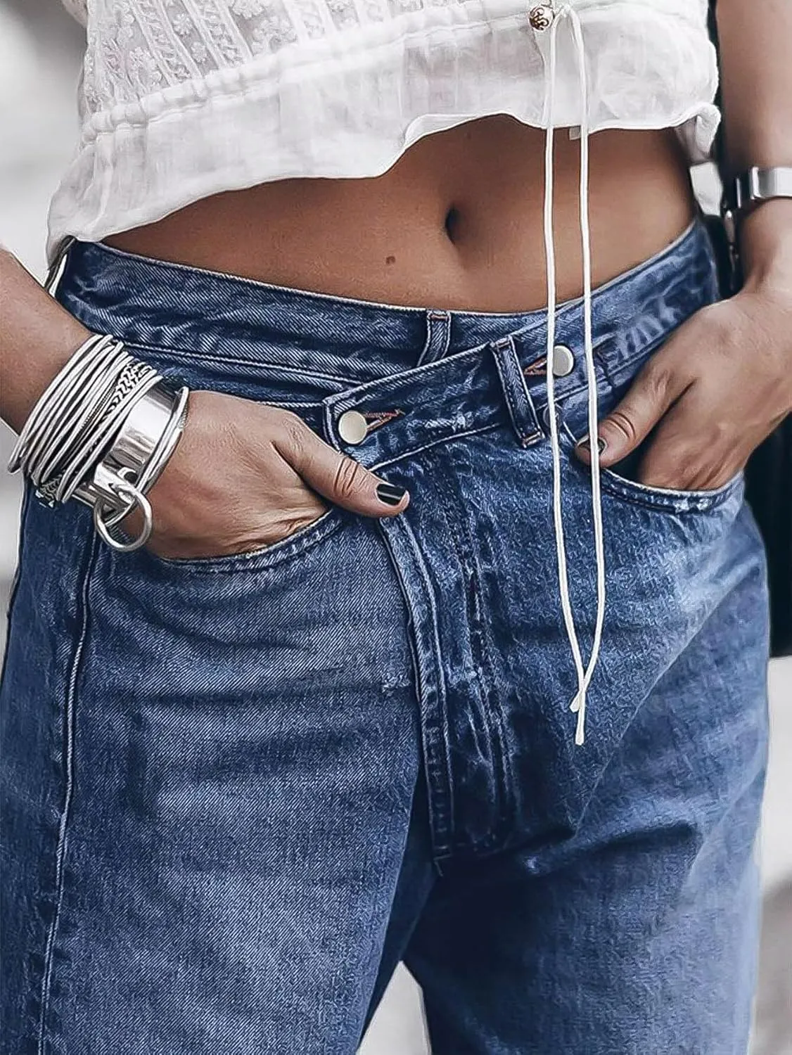Flamingals High Waisted Straight Leg Jeans for Women Stretchy Ripped Raw Roll Hem Boyfriend Ankle Denim Pants Trendy