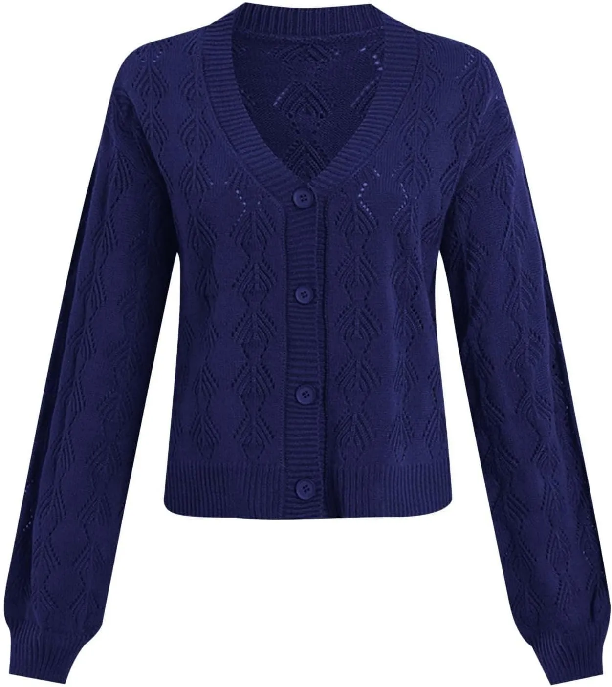 iLH Women's Lightweight Crochet 2024 Cardigan V Neck Long Sleeve Cropped Cardigans Button Up Long Sleeve Cardigan Coat