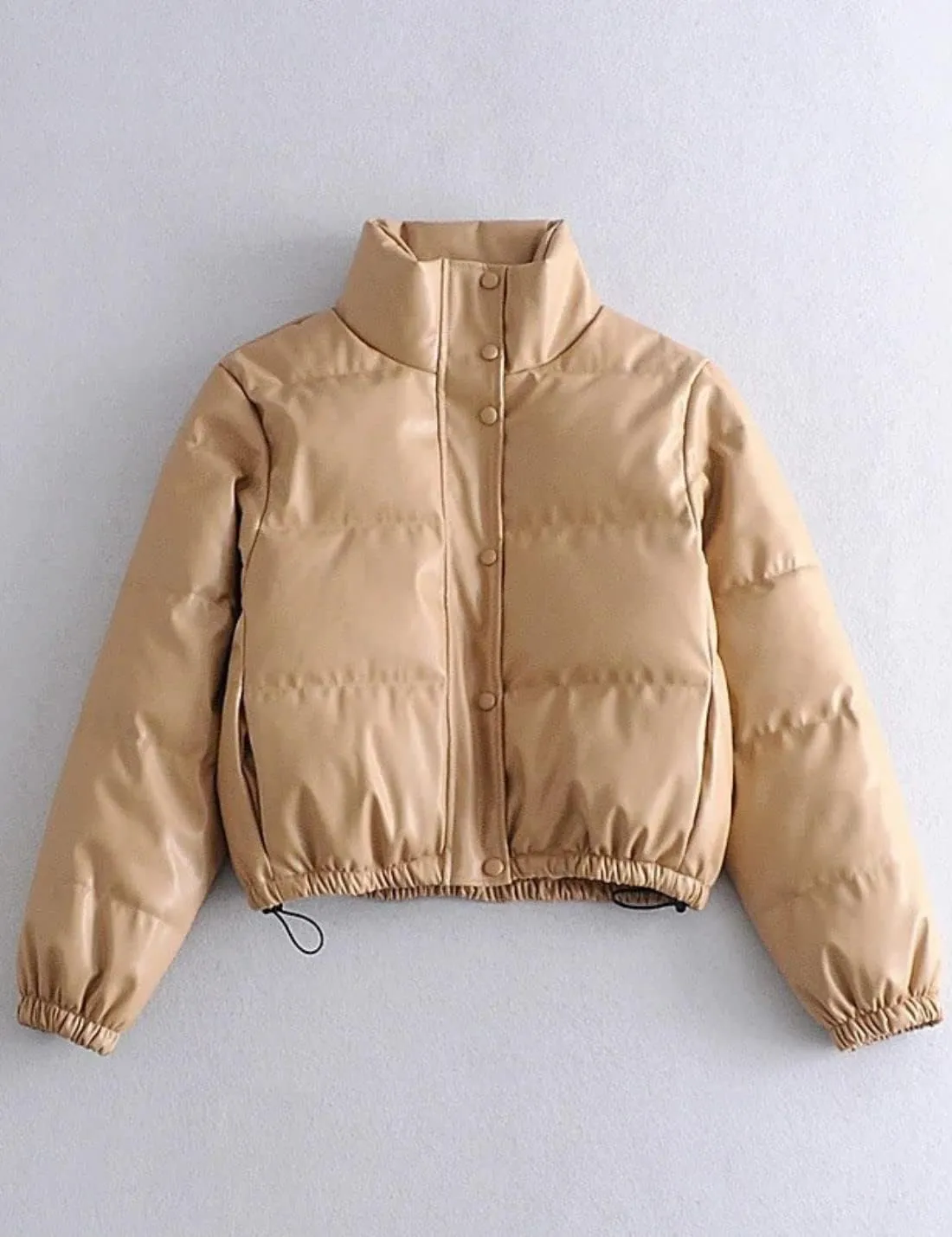 Kinkia Women's Faux PU Leather Padded Quilted Jacket Solid Zipper Down Puffer Jacket