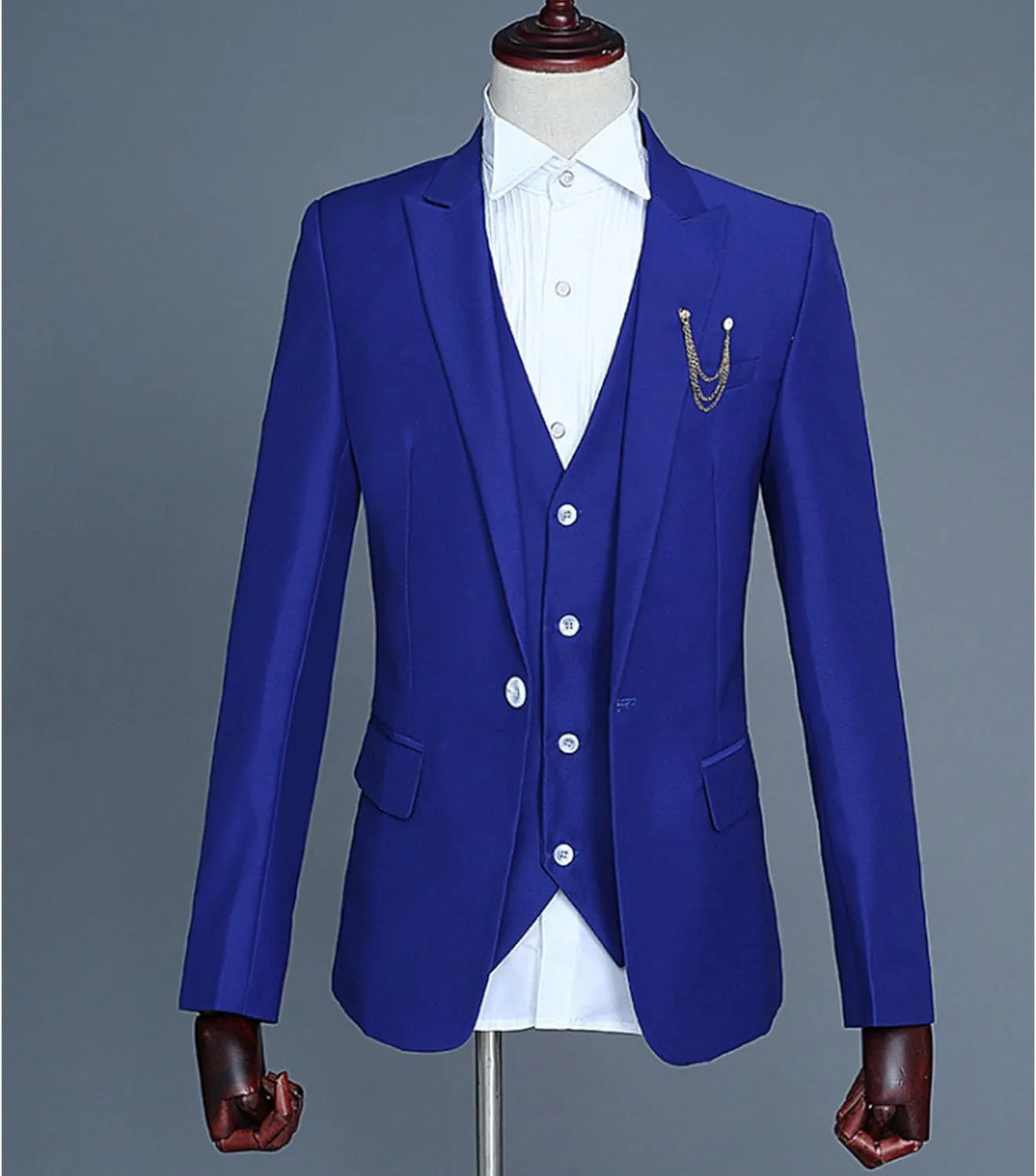 Maiyifu-GJ Mens Slim Fit 3 Piece Suit Casual Solid One Button Blazer Jacket Vest Pants Set Wedding Business Prom Suits