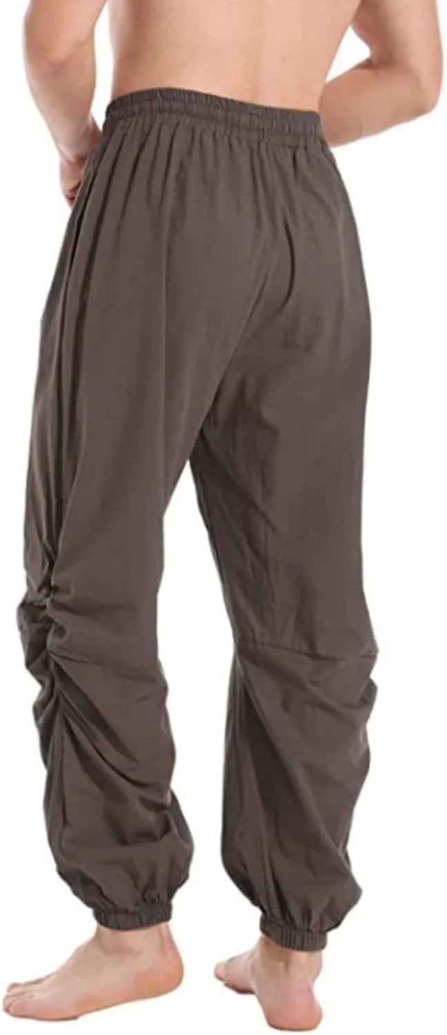 Men's Casual Cotton Linen Pants Elastic Waist Drawstring Yoga Jogger Pirate Pants for Yoga Jogging Lounging
