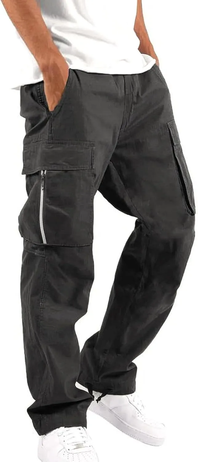 Mens Pants Joggers with Pockets, Casual Solid Sweatpants, Drawstring Pants, Track Jogging Outdoor Cargo Pants