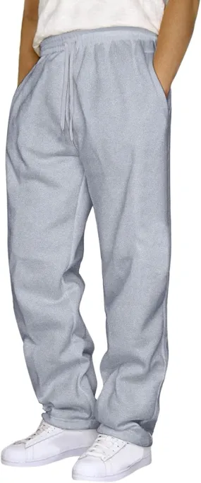Mens Solid Sweatpants Drawstring Elastic Waist Pants Straight Leg Casual Lightweight Breathable Comfy Pockets Trouser