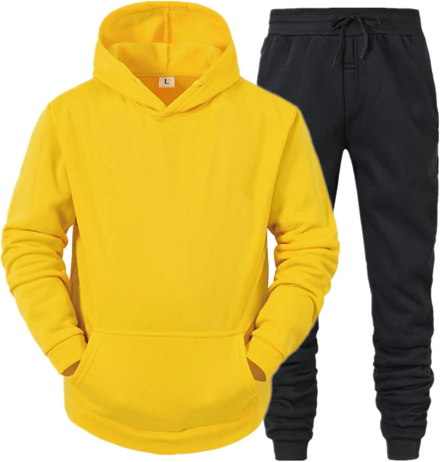 Mens Sweatsuits Two Hooded Pocket Pullover Sweater Pants Set Suits Men's Warm Up Suits Mens Velvet Top Black Track