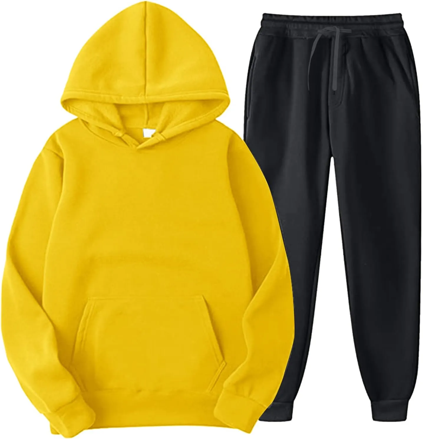 Mens Sweatsuits Two Hooded Pocket Pullover Sweater Pants Set Suits Men's Warm Up Suits Mens Velvet Top Black Track