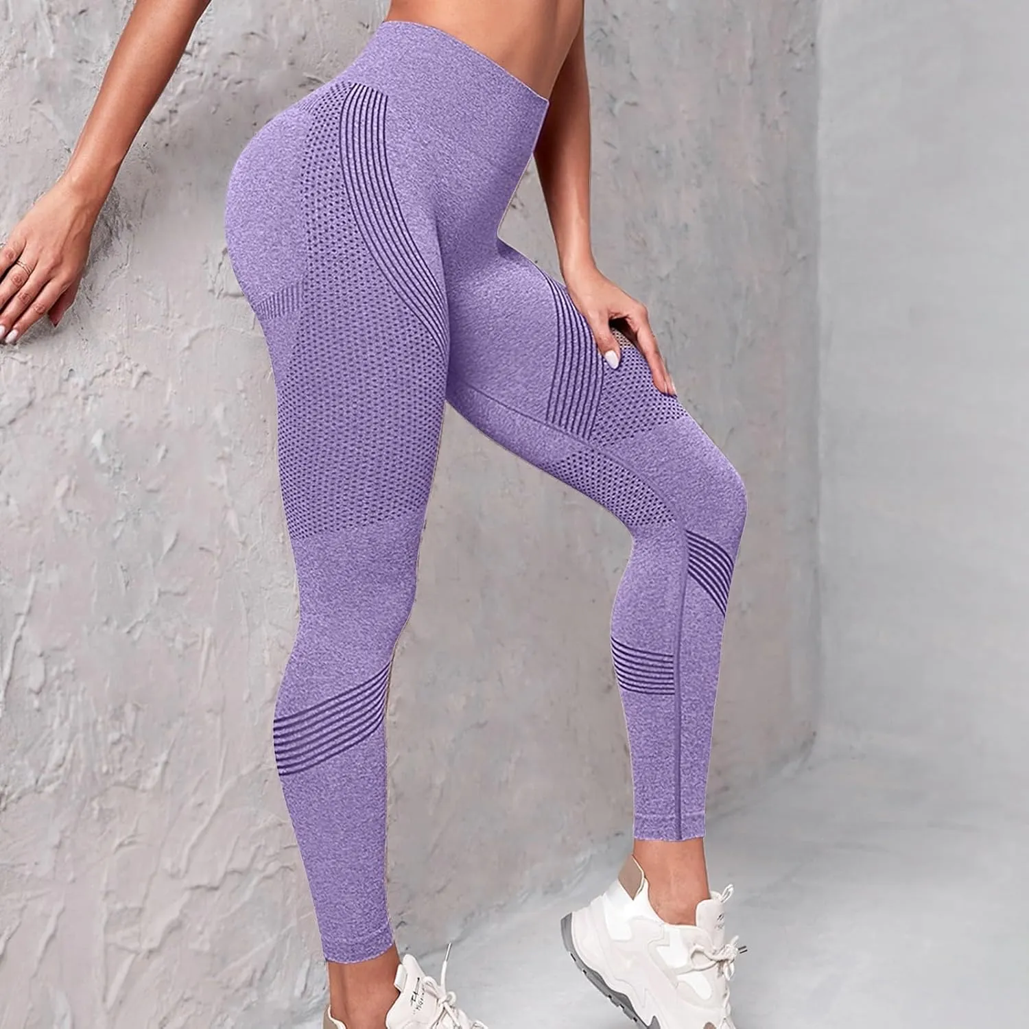 Miyaomn Women's Striped High Waist Yoga Pants Seamless Stretchy Tummy Control Butt Lift Tights Workout Athletic Yoga Leggings