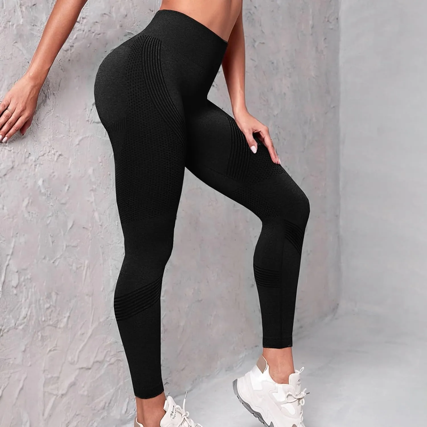 Miyaomn Women's Striped High Waist Yoga Pants Seamless Stretchy Tummy Control Butt Lift Tights Workout Athletic Yoga Leggings
