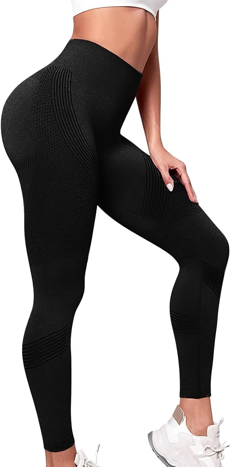 Miyaomn Women's Striped High Waist Yoga Pants Seamless Stretchy Tummy Control Butt Lift Tights Workout Athletic Yoga Leggings