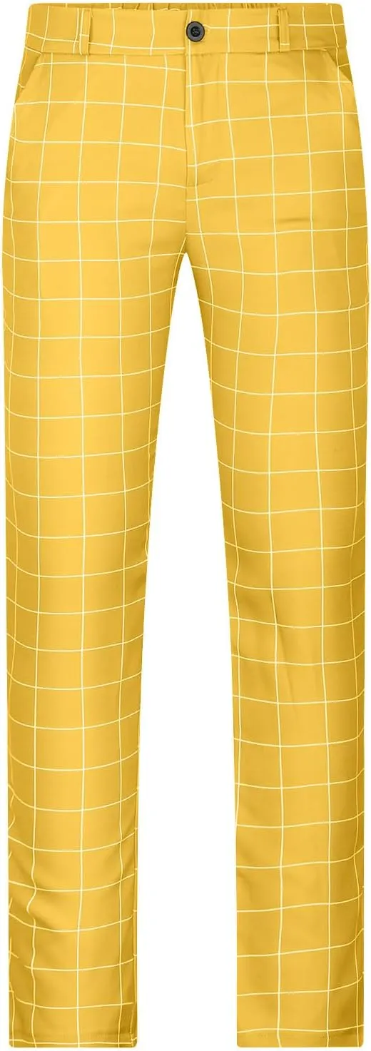 Plaid Pinstripe Suit Pants for Mens Slim Fit Dress Pants Chinos Stretch Flat-Front Skinny Business Pencil Long Pants