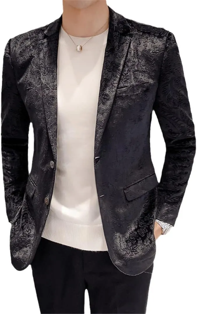 Single Button Printed Floral Blazer Men Luxury Formal Slim Fit Wedding Party Jacket Suit