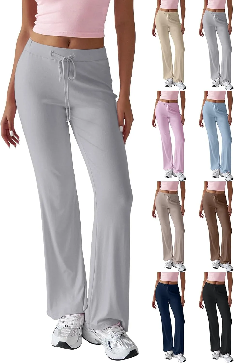 Straight Leg Yoga Pants for Women High Waisted Cotton Lounge Pants Drawstring Elastic Waist Cotton Stretchy Yoga Pants