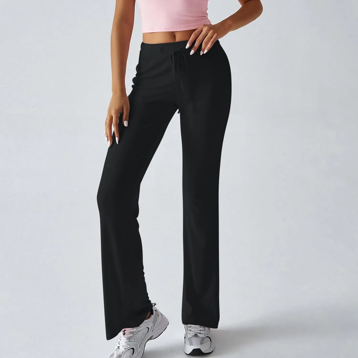 Straight Leg Yoga Pants for Women High Waisted Cotton Lounge Pants Drawstring Elastic Waist Cotton Stretchy Yoga Pants