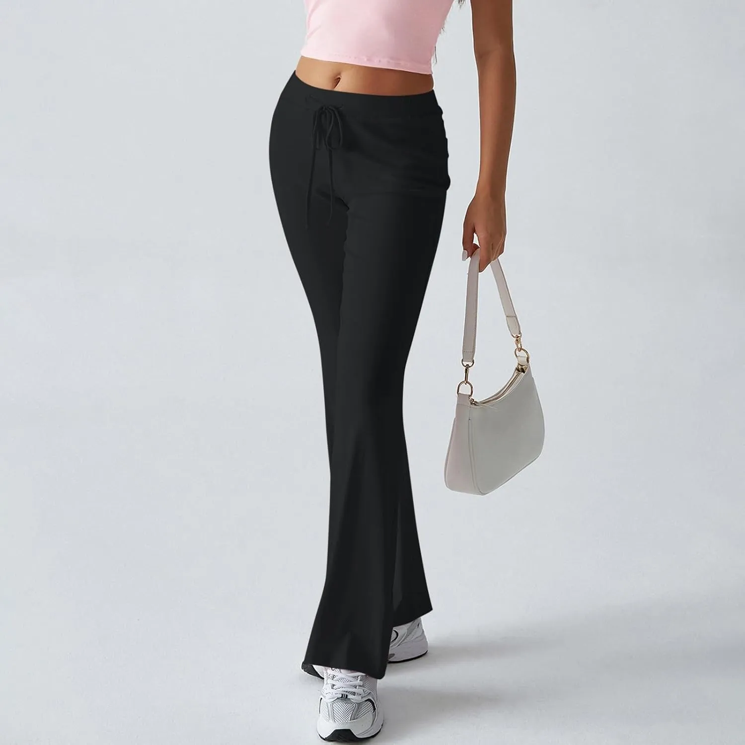 Straight Leg Yoga Pants for Women High Waisted Cotton Lounge Pants Drawstring Elastic Waist Cotton Stretchy Yoga Pants