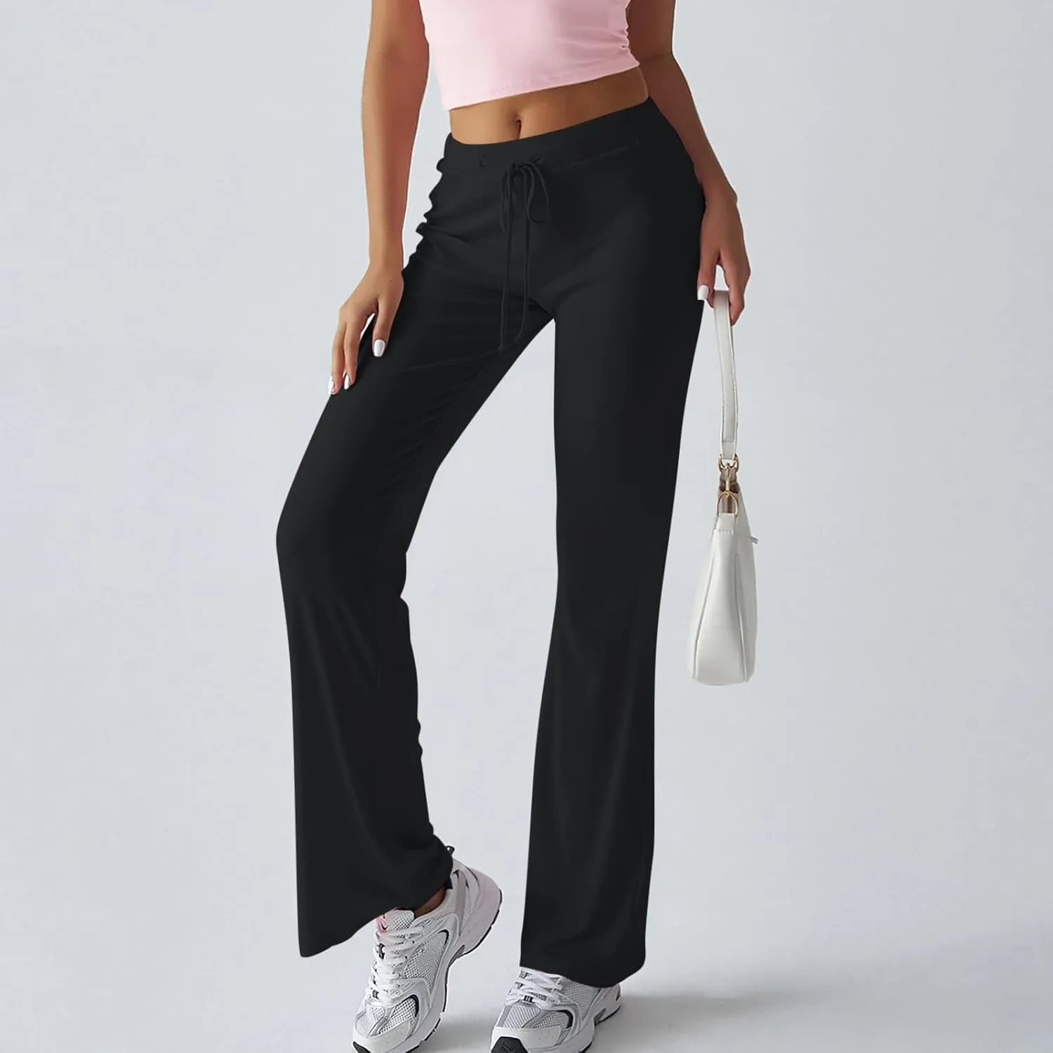 Straight Leg Yoga Pants for Women High Waisted Cotton Lounge Pants Drawstring Elastic Waist Cotton Stretchy Yoga Pants