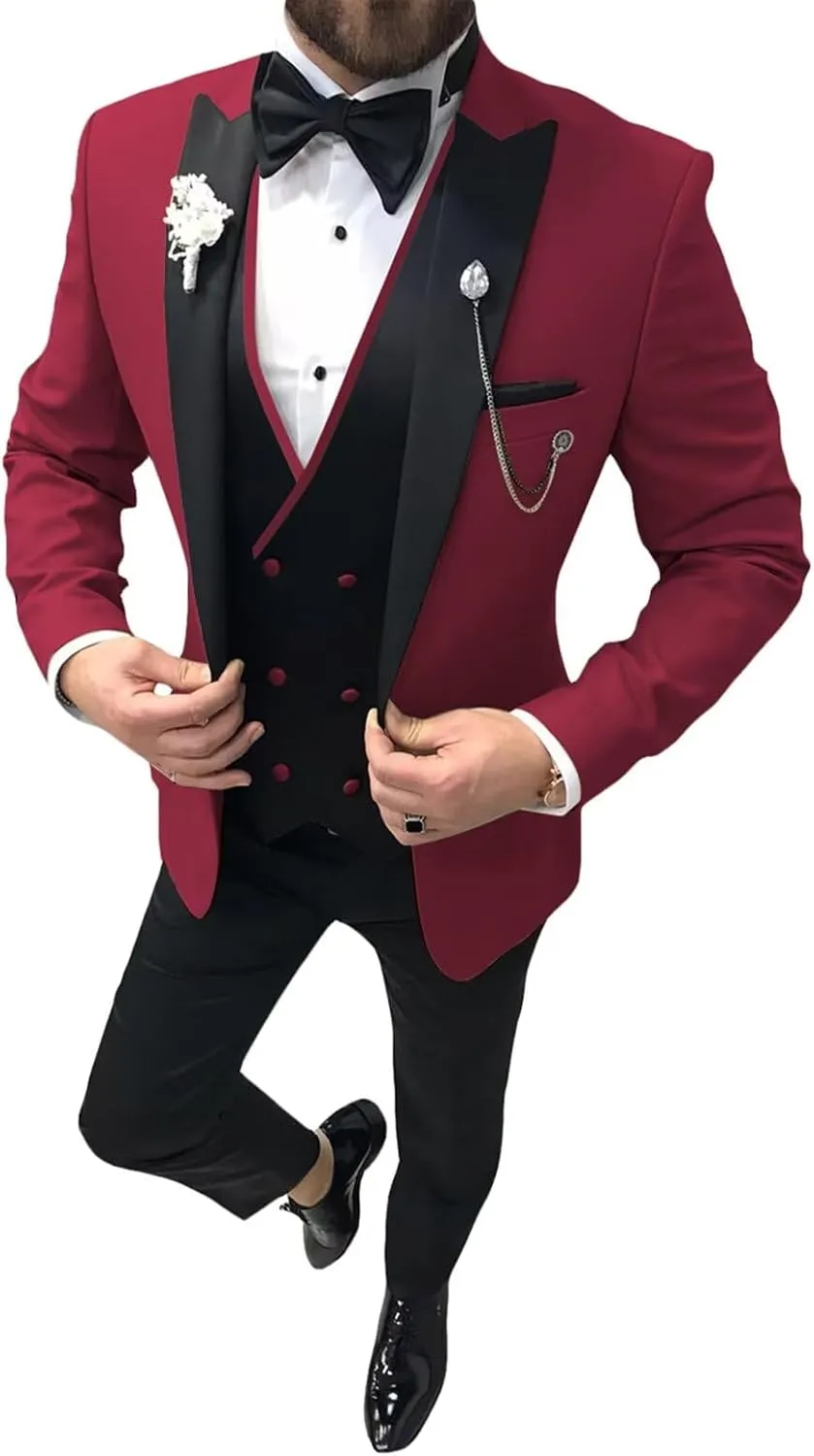 Tuxedo for Men 3 Piece Suit Slim Fit Tuxedo Suit Wedding Prom Suit Fashion Formal with Tie