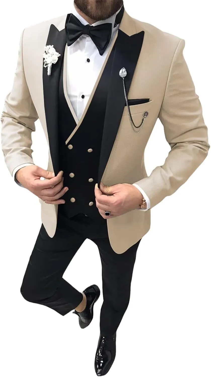 Tuxedo for Men 3 Piece Suit Slim Fit Tuxedo Suit Wedding Prom Suit Fashion Formal with Tie