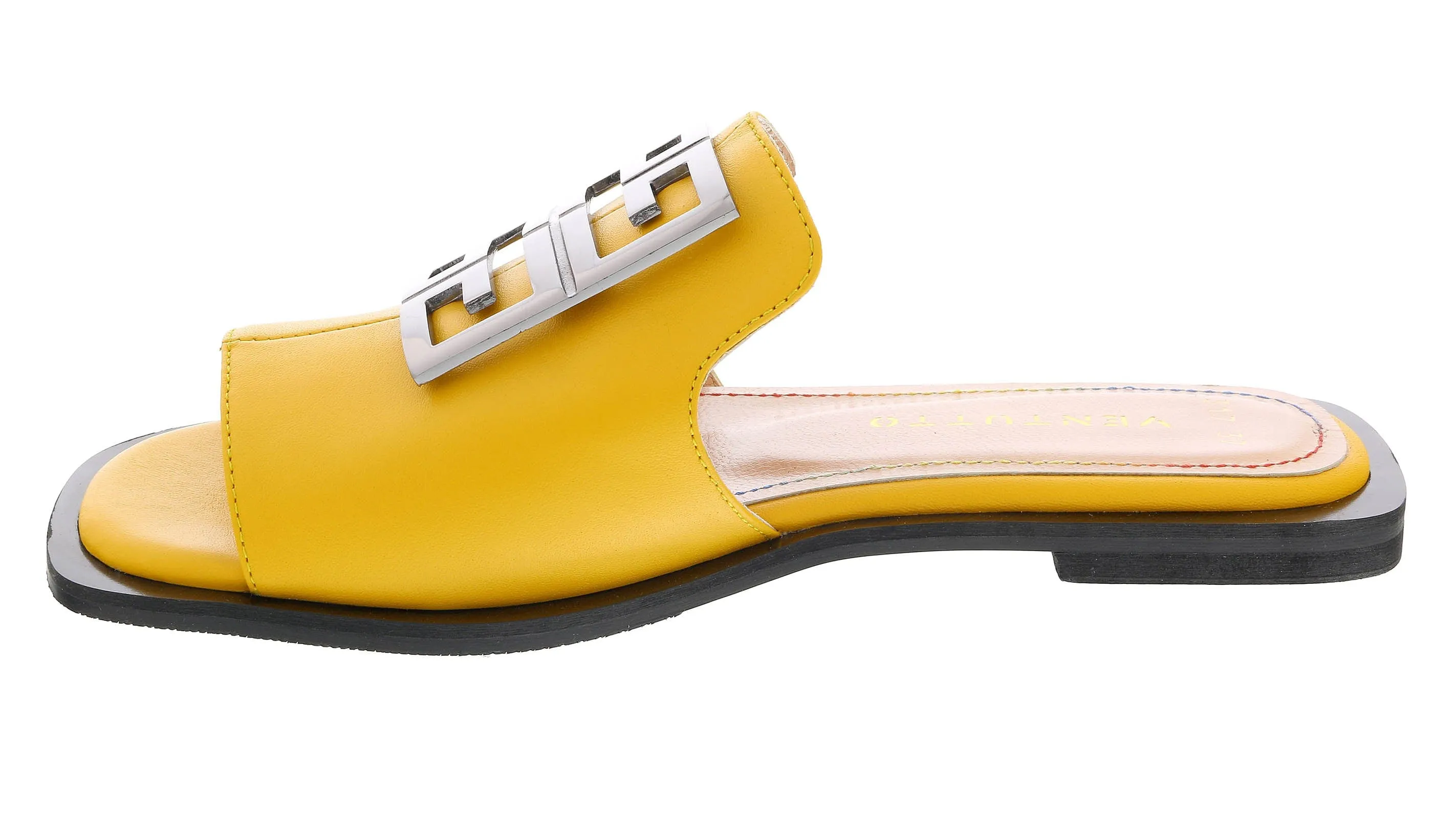 Ventutto Yellow Crest Flat Leather Slide-
