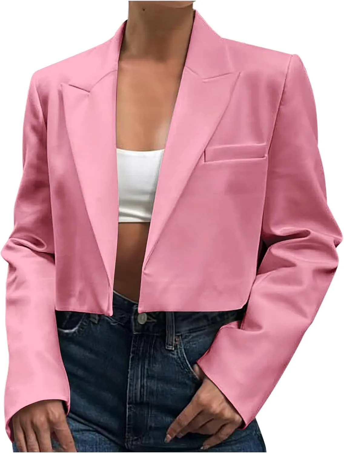 Women Cropped Blazer Petite Blazer Dressy Casual Fall Business Work Blazer Jackets Lightweight Slim Fit Office Attire