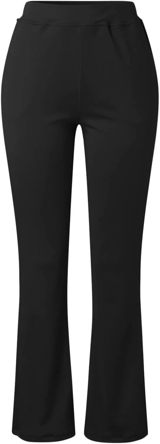 Women Straight Leg Yoga Dress Pants Stretch Bootcut Yoga Trousers Tummy Control Bootleg Pants with Pockets