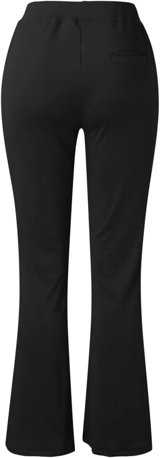 Women Straight Leg Yoga Dress Pants Stretch Bootcut Yoga Trousers Tummy Control Bootleg Pants with Pockets