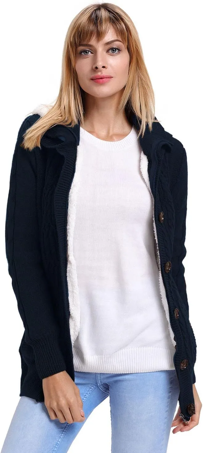 Women's Casual Fashion Cashmere Hooded Button Solid Color Blouse Loose Knit Sweater Open Front Cardigan Coat Outwear