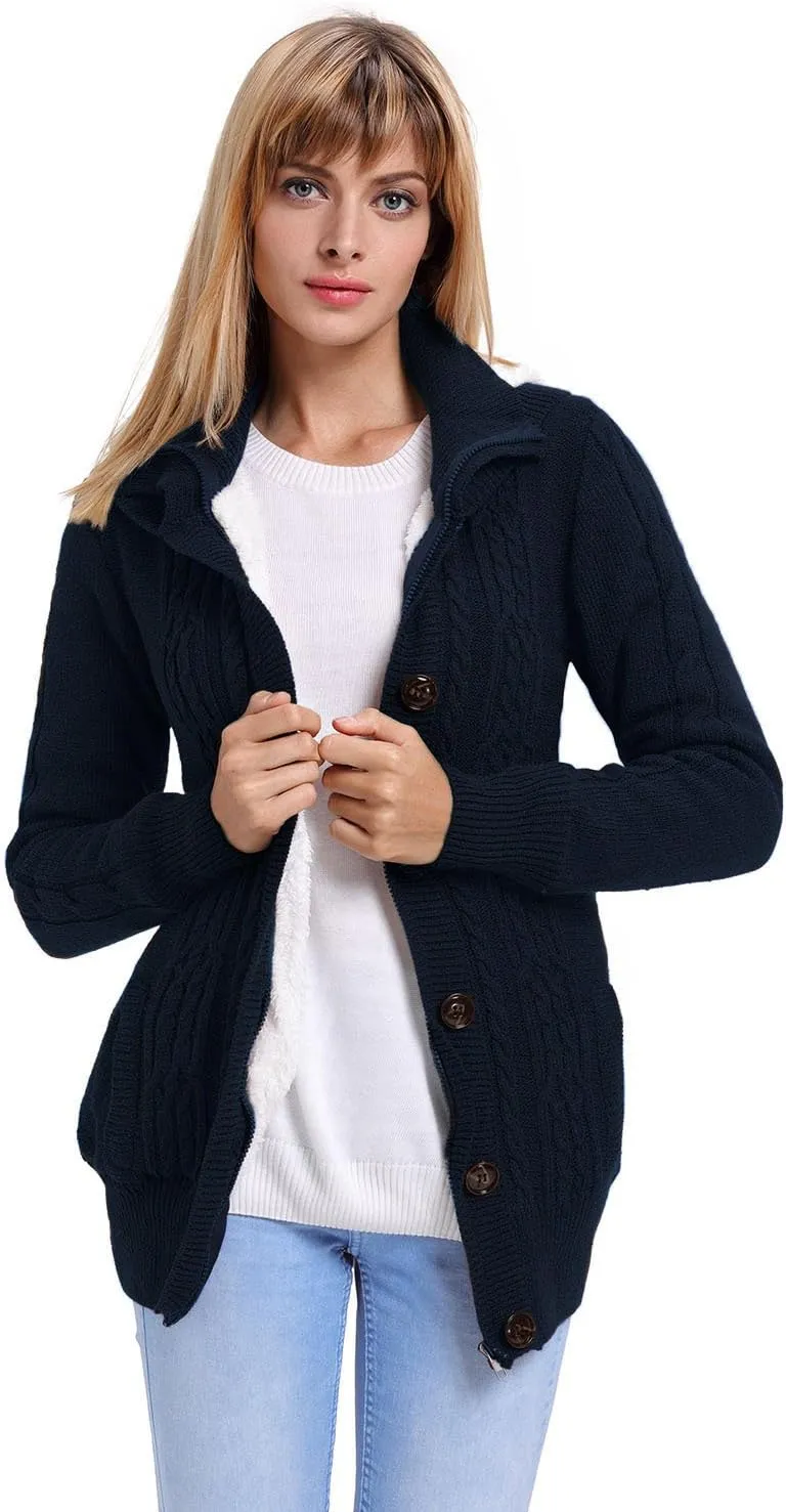 Women's Casual Fashion Cashmere Hooded Button Solid Color Blouse Loose Knit Sweater Open Front Cardigan Coat Outwear