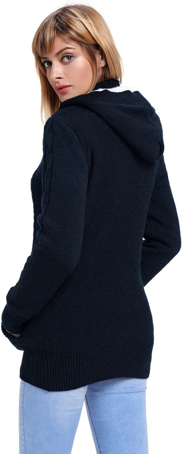 Women's Casual Fashion Cashmere Hooded Button Solid Color Blouse Loose Knit Sweater Open Front Cardigan Coat Outwear