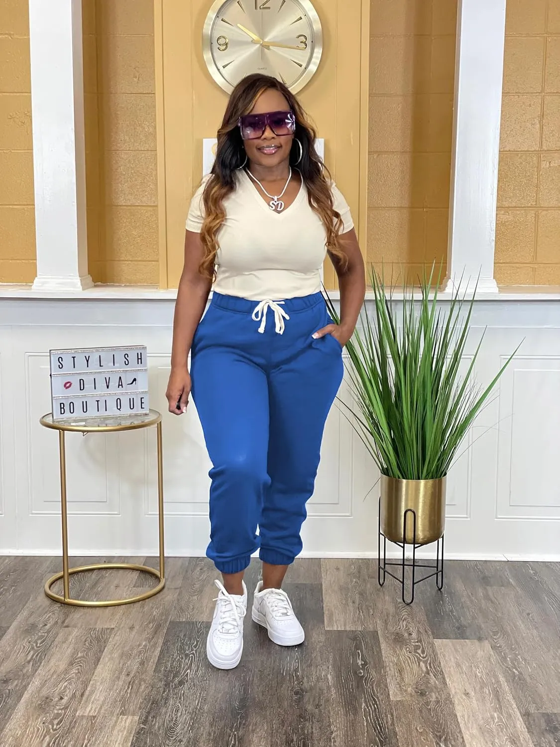Women's Plus Size Casual Sweatpants Drawstring Jogger Pants Tight Track Pants with Pockets