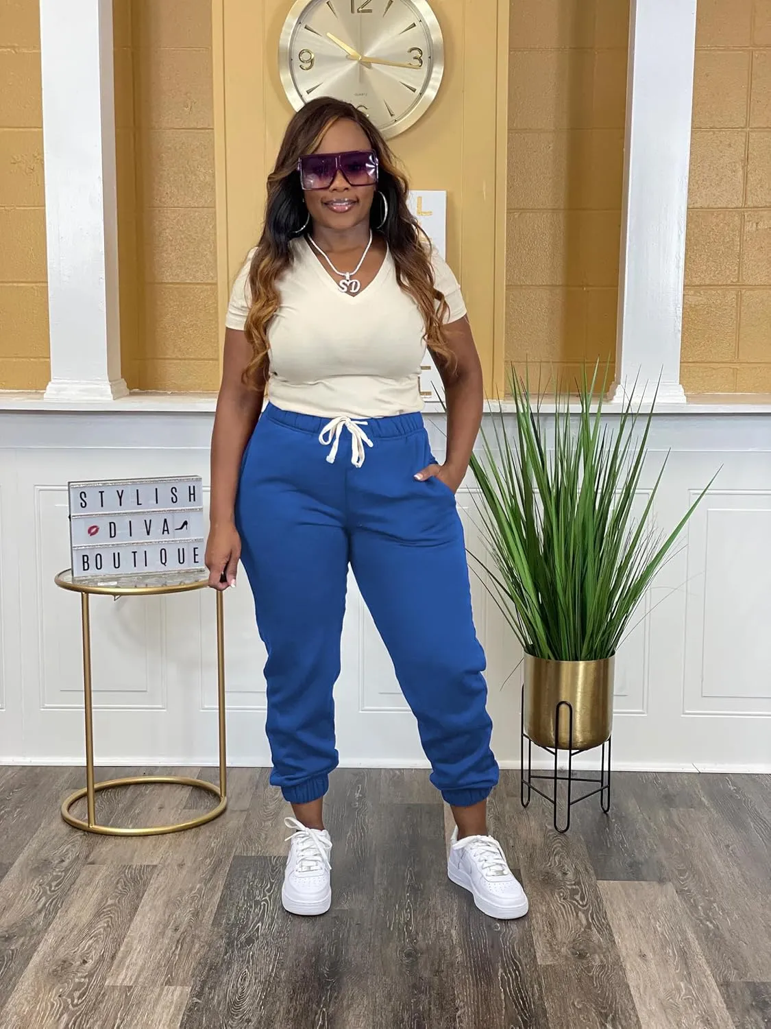Women's Plus Size Casual Sweatpants Drawstring Jogger Pants Tight Track Pants with Pockets