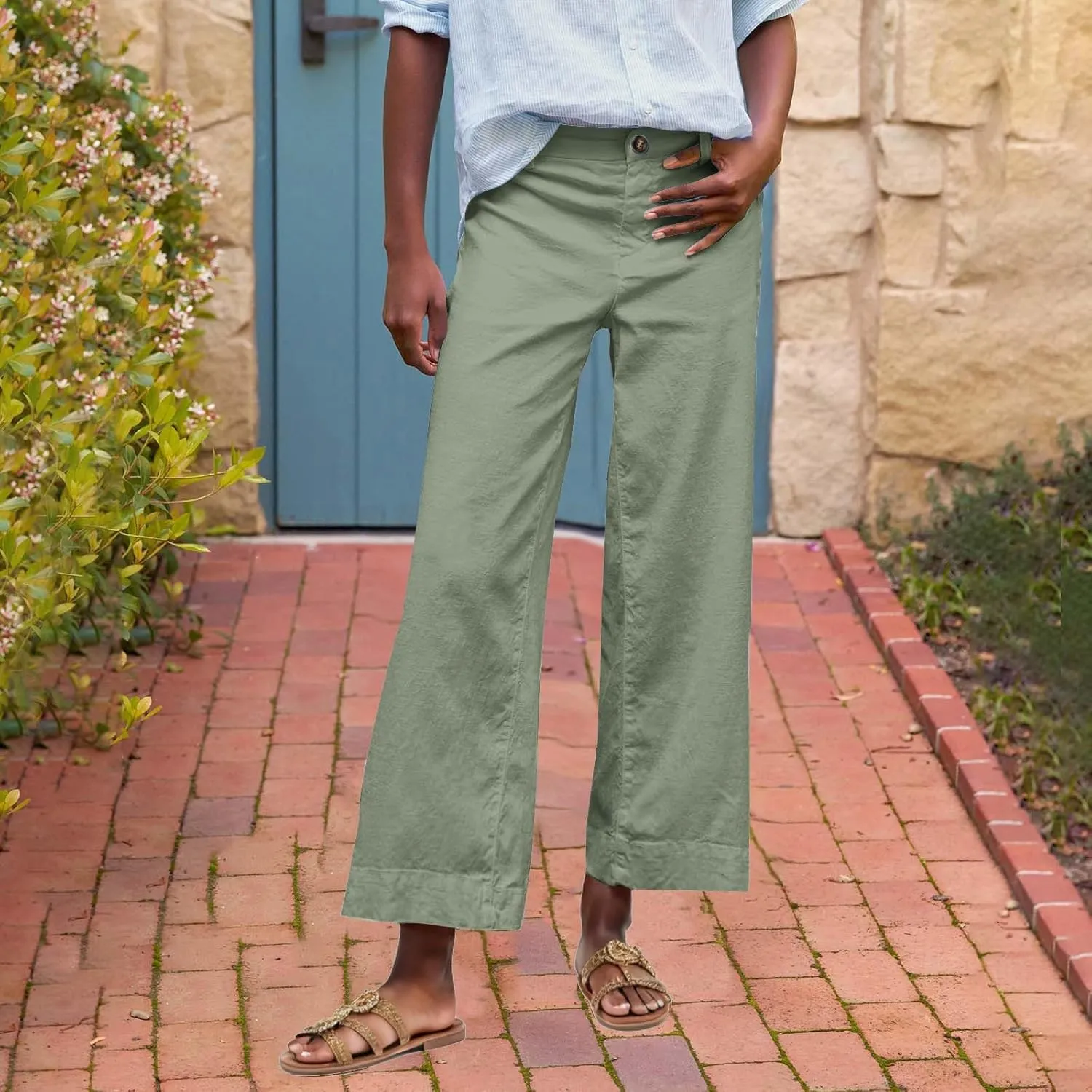Women's Trendy Casual Pants Elastic Waist with Pockets Lounge Trousers Drawstring Straight Chinos Outdoor Athletic