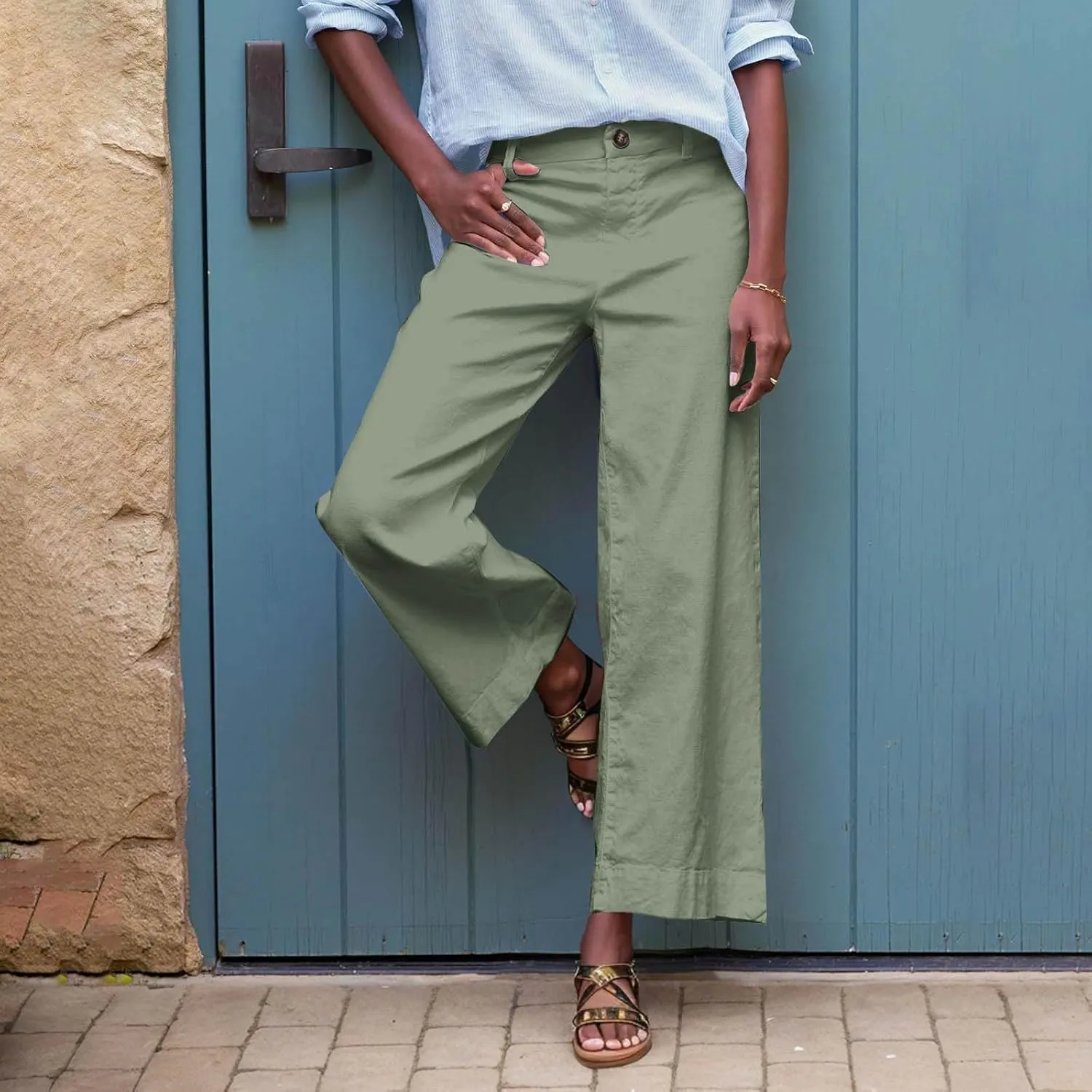 Women's Trendy Casual Pants Elastic Waist with Pockets Lounge Trousers Drawstring Straight Chinos Outdoor Athletic