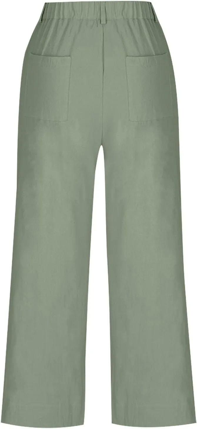 Women's Trendy Casual Pants Elastic Waist with Pockets Lounge Trousers Drawstring Straight Chinos Outdoor Athletic
