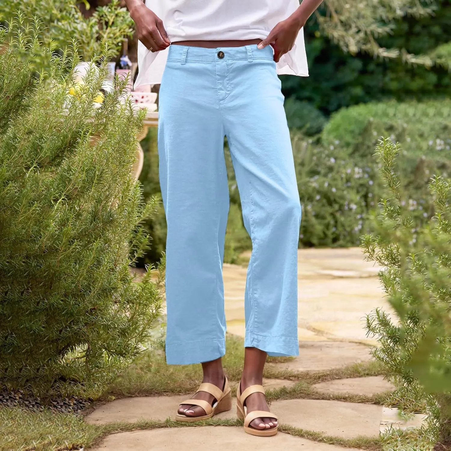 Women's Trendy Casual Pants Elastic Waist with Pockets Lounge Trousers Drawstring Straight Chinos Outdoor Athletic