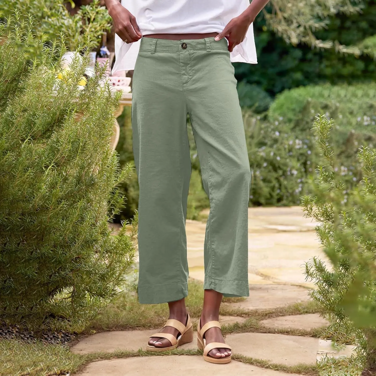 Women's Trendy Casual Pants Elastic Waist with Pockets Lounge Trousers Drawstring Straight Chinos Outdoor Athletic