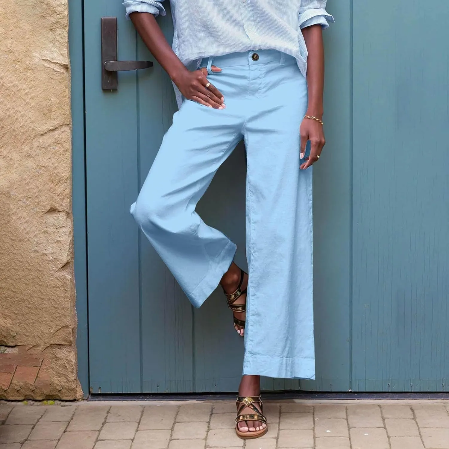 Women's Trendy Casual Pants Elastic Waist with Pockets Lounge Trousers Drawstring Straight Chinos Outdoor Athletic