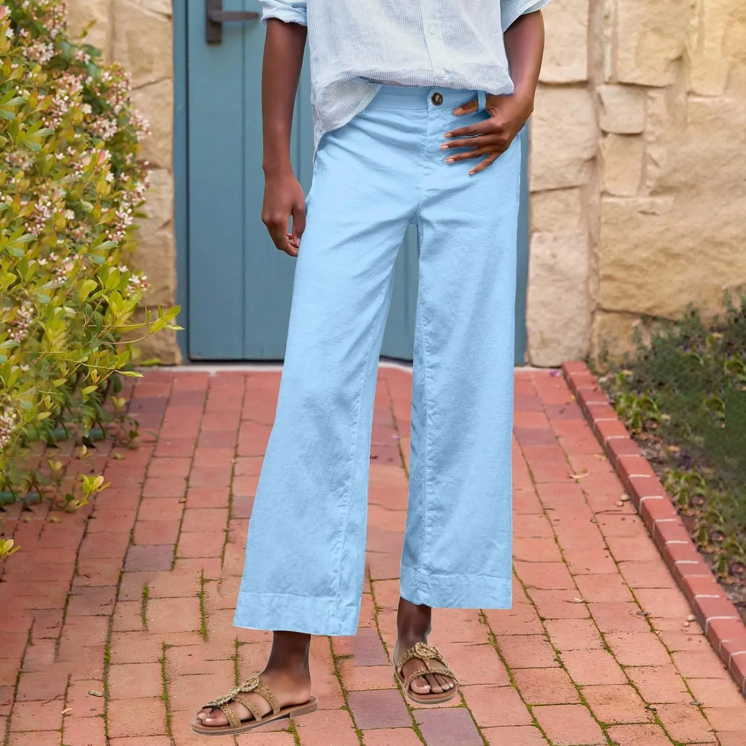 Women's Trendy Casual Pants Elastic Waist with Pockets Lounge Trousers Drawstring Straight Chinos Outdoor Athletic