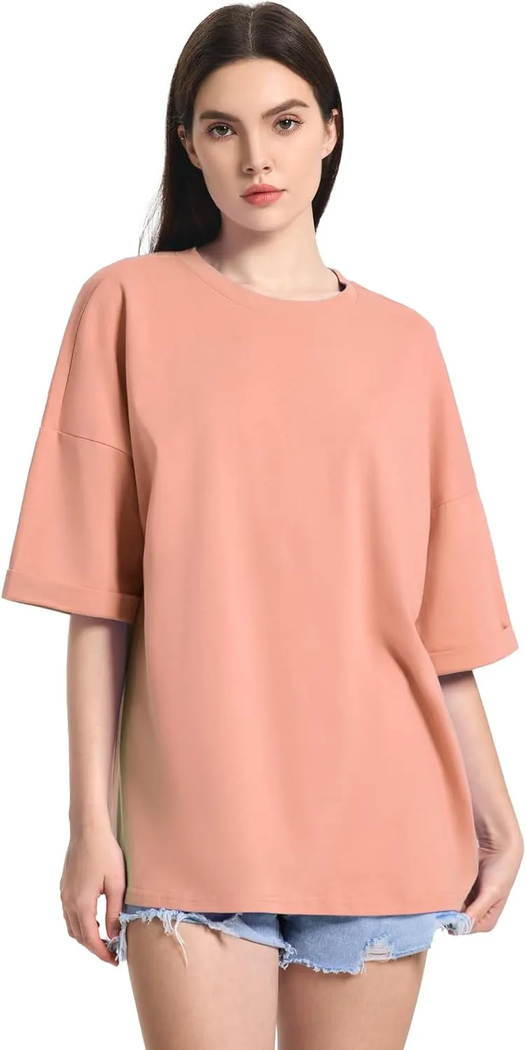 ZANZEA Oversized T Shirts for Women Short Rolled Sleeve Round Neck Summer Tops Drop Shoulder Casual Loose Basic Tees